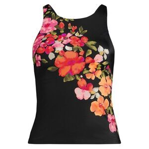 Land's End Tankini High Neck Strappy Back Soft black meadow floral cascade Var
